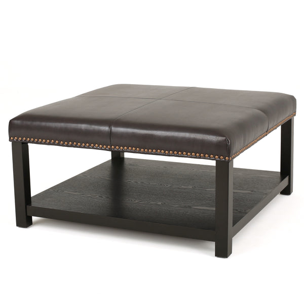 gdf studio Kelapith Contemporary Upholstered Birch Wood Ottoman with Shelf