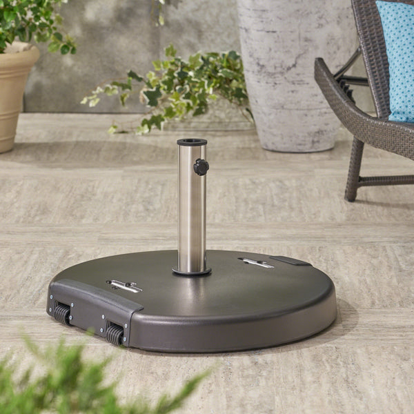 Gdf Studio Kelly Outdoor 132lb Concrete Circular Umbrella Base With Stainless Steel Collar