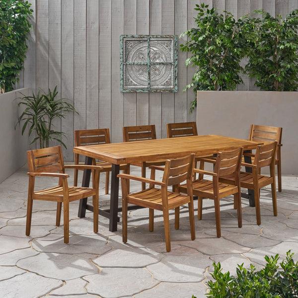 Gdf Studio Kelly Outdoor Acacia Wood 8 Seater Dining Set