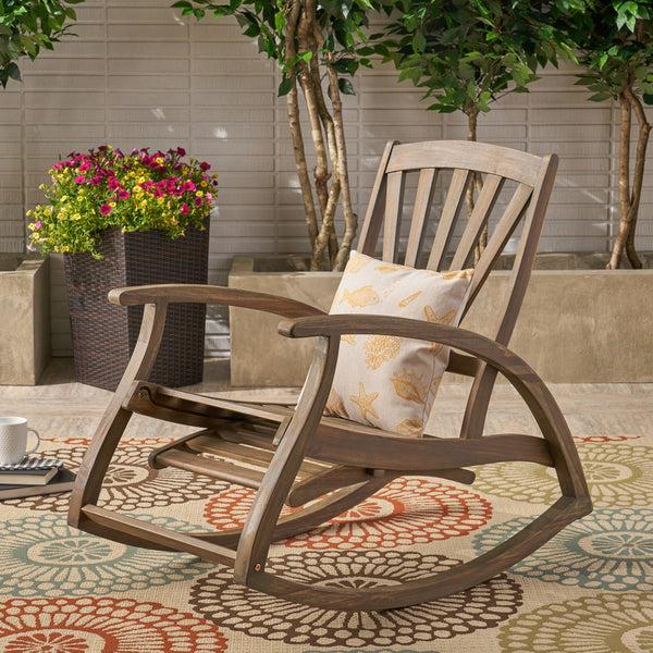 Gdf Studio Kelsey Outdoor Acacia Wood Rocking Chair With Footrest