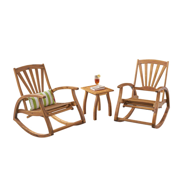 Gdf Studio Kelsey Outdoor Rustic Acacia Wood Recliner Rocking Chair With Side Table