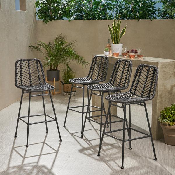 Gdf Studio Kendal Outdoor Wicker Barstools (Set Of 4)