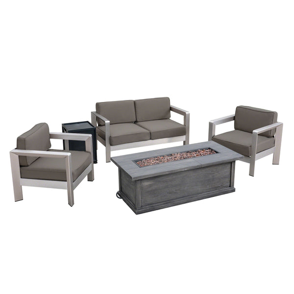 gdf studio Kenny Outdoor 4-Seater Aluminum Chat Set with Fire Pit and Tank Holder