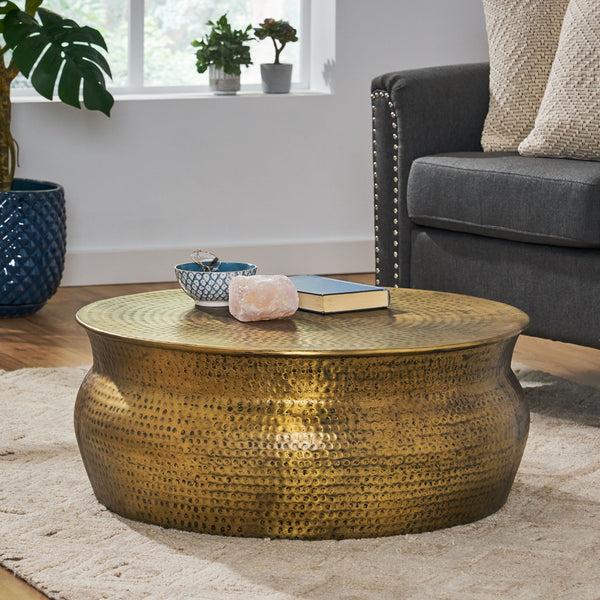 Gdf Studio Kenwood Modern Handcrafted Aluminum Drum Coffee Table Aged Brass