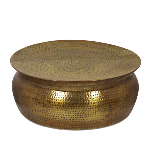 gdf studio Kenwood Modern Handcrafted Aluminum Drum Coffee Table Aged Brass