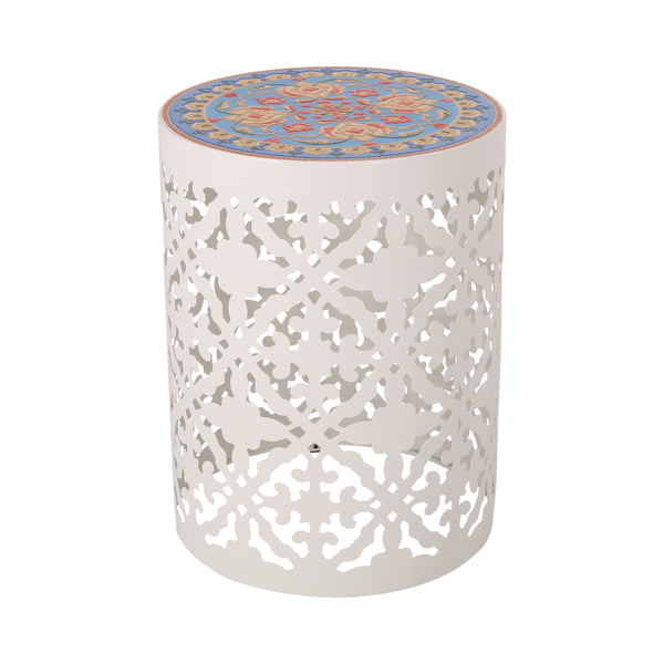 Gdf Studio Kenzi Outdoor Lace Cut Side Table With Tile Top
