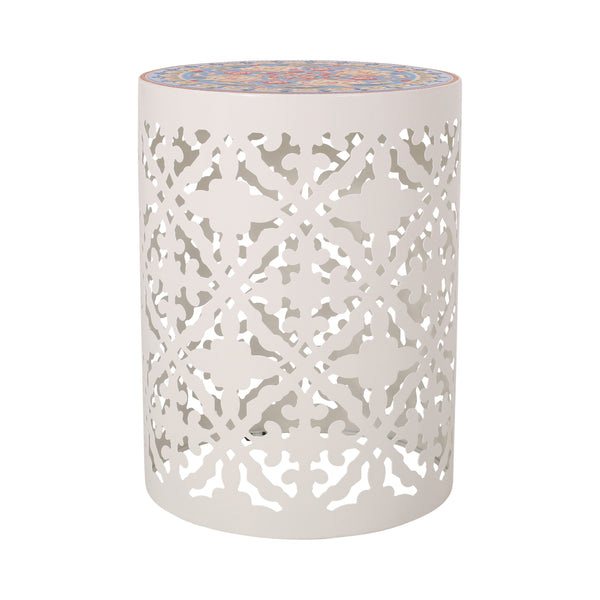 Gdf Studio Kenzi Outdoor Lace Cut Side Table With Tile Top