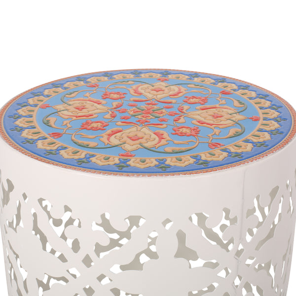 Gdf Studio Kenzi Outdoor Lace Cut Side Table With Tile Top