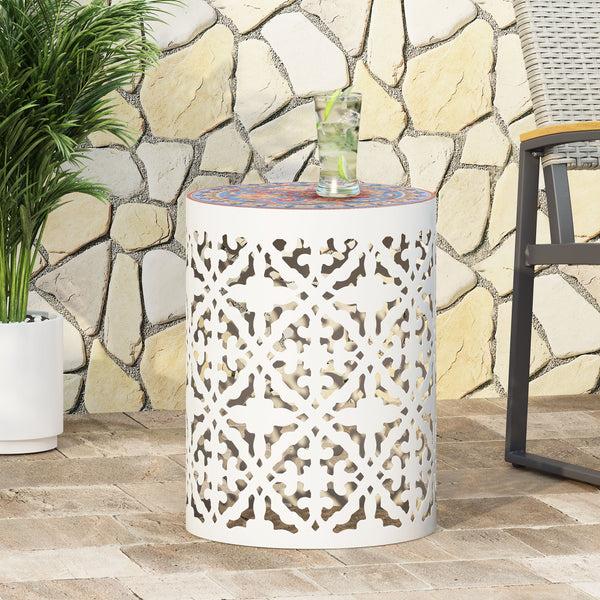 gdf studio Kenzi Outdoor Lace Cut Side Table with Tile Top