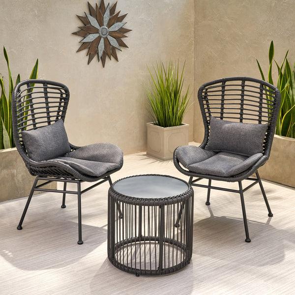 Gdf Studio Keslynn Outdoor Modern Boho 2 Seater Wicker Chat Set With Side Table