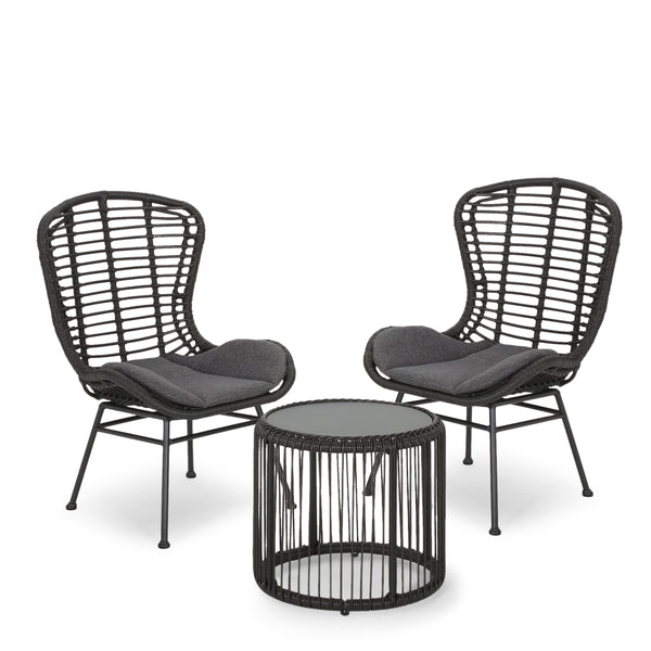 gdf studio Keslynn Outdoor Modern Boho 2 Seater Wicker Chat Set with Side Table