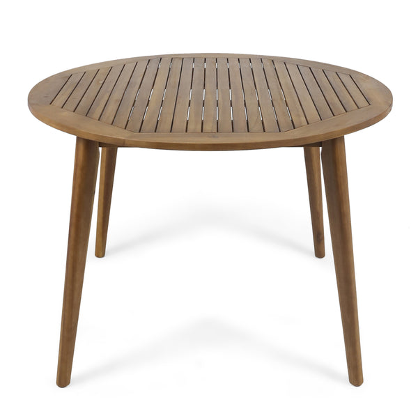 Gdf Studio Keth Outdoor 5 Piece Teak Acacia Wood Slatted Dining Set With Circular Table
