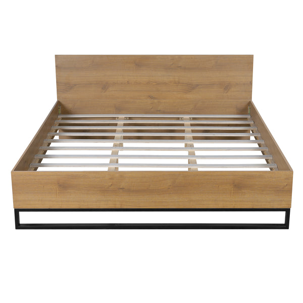 Gdf Studio Ketura Two-Tone Aesthetic Engineered Wood Bed Frame In Natural Wood Grain And Matte Black Metal Leg