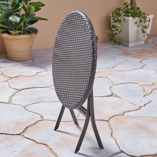 Gdf Studio Kevin Outdoor 3 Piece Wicker Bistro Set Multi Brown With Cream Cushion