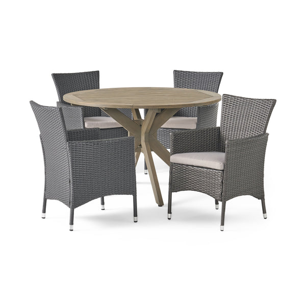 Gdf Studio Key Outdoor 5 Piece Wood And Wicker Dining Set Gray And Gray