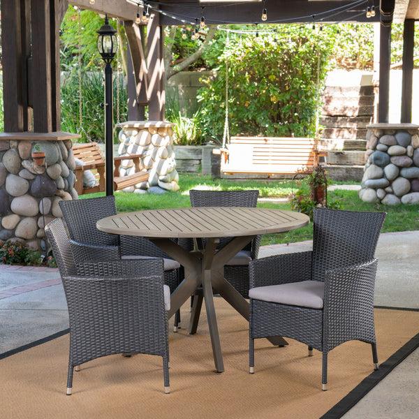 Gdf Studio Key Outdoor 5 Piece Wood And Wicker Dining Set Gray And Gray
