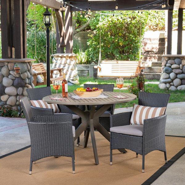 gdf studio Key Outdoor 5 Piece Wood and Wicker Dining Set Gray and Gray