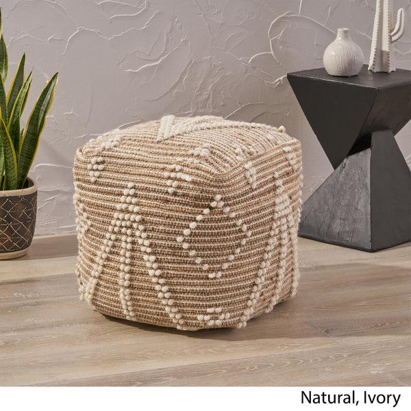 Gdf Studio Khalila Boho Wool And Cotton Ottoman Pouf