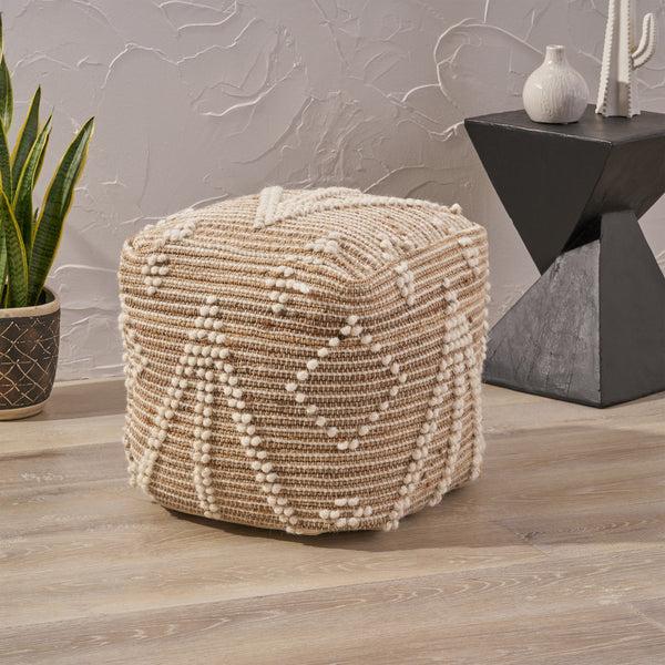 Gdf Studio Khalila Boho Wool And Cotton Ottoman Pouf