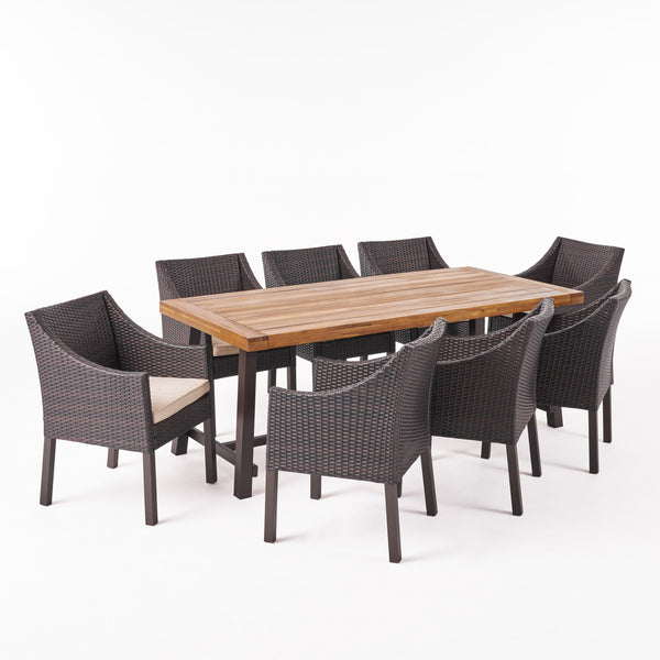 gdf studio Khari Outdoor Wood and Wicker 8 Seater Dining Set