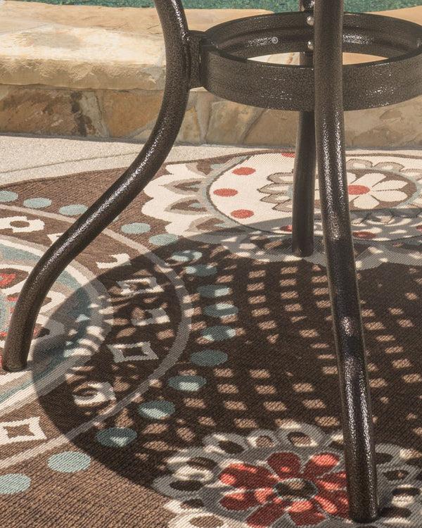 Gdf Studio Kiawah Outdoor Circular Bronze Cast Aluminum Dining Table With Umbrella Hole