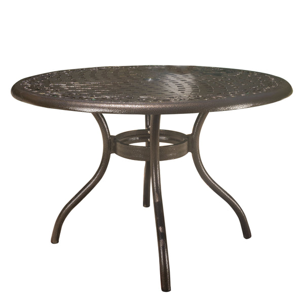 gdf studio Kiawah Outdoor Circular Bronze Cast Aluminum Dining Table with Umbrella Hole
