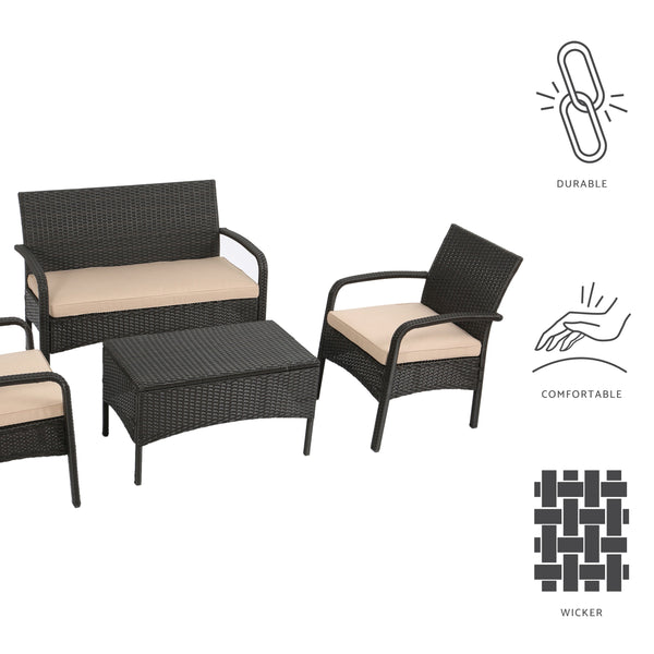 Gdf Studio Kilburn Outdoor 4-Piece Multi Brown Wicker Chat Set