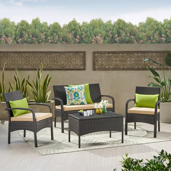 Gdf Studio Kilburn Outdoor 4-Piece Multi Brown Wicker Chat Set