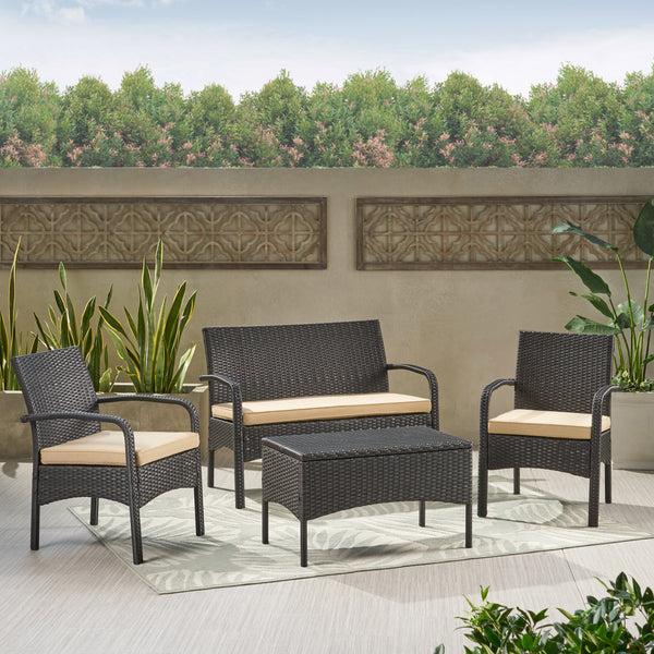 Gdf Studio Kilburn Outdoor 4-Piece Multi Brown Wicker Chat Set