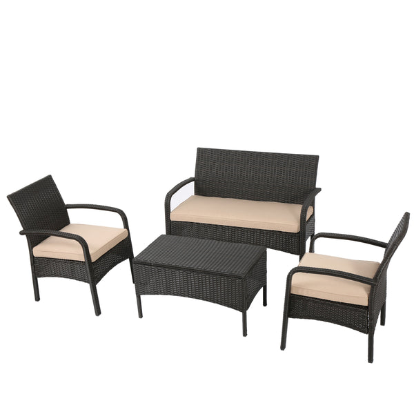gdf studio Kilburn Outdoor 4-Piece Multi Brown Wicker Chat Set