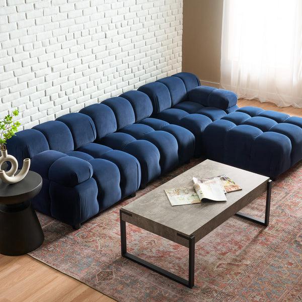 Gdf Studio Kildare Velvet 3 Seater Modular Tufted Sectional