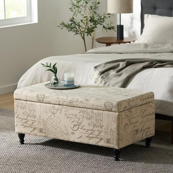 Gdf Studio Kingsbury Fabric Storage Ottoman Bench With French Script