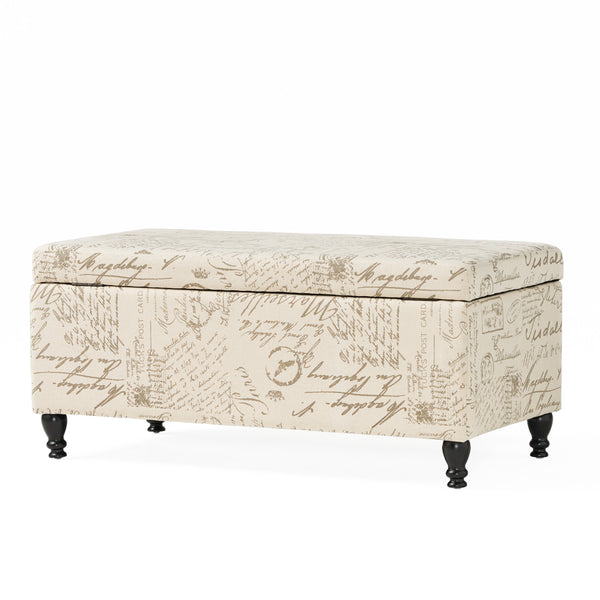 gdf studio Kingsbury Fabric Storage Ottoman Bench with French Script