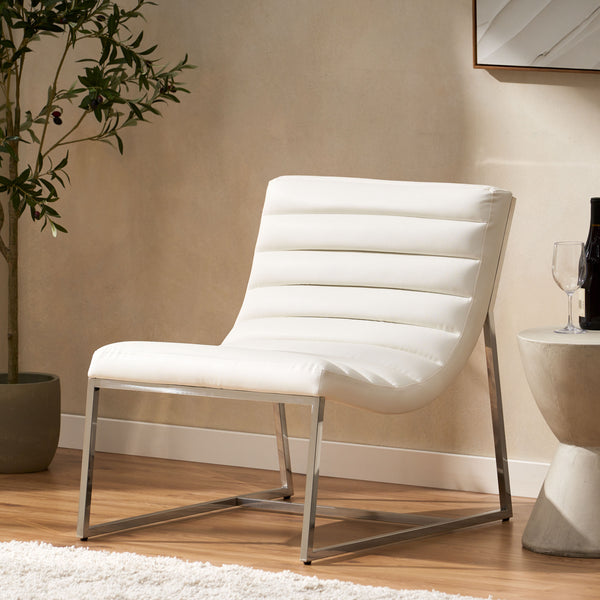 Gdf Studio Kingsbury White Leather Lounge Accent Chair