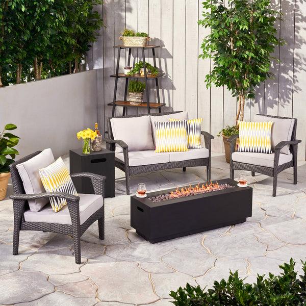 Gdf Studio Kinnick Outdoor 4 Seater Wicker Chat Set With Fire Pit