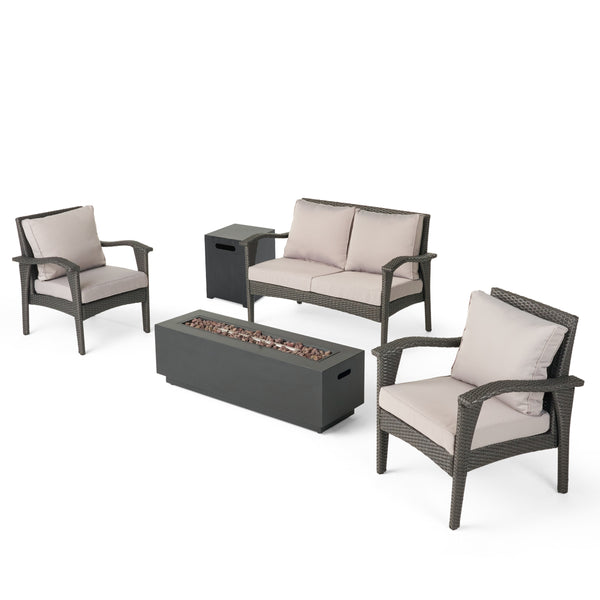 gdf studio Kinnick Outdoor 4 Seater Wicker Chat Set with Fire Pit