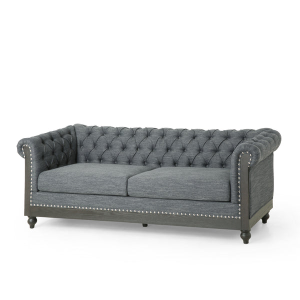 Gdf Studio Kinzie Chesterfield Tufted Fabric 3 Seater Sofa With Nailhead Trim