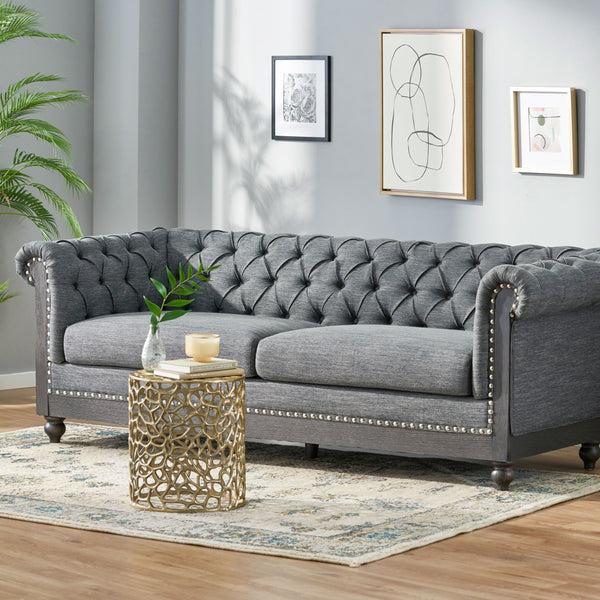 Gdf Studio Kinzie Chesterfield Tufted Fabric 3 Seater Sofa With Nailhead Trim