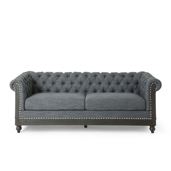 Gdf Studio Kinzie Chesterfield Tufted Fabric 3 Seater Sofa With Nailhead Trim