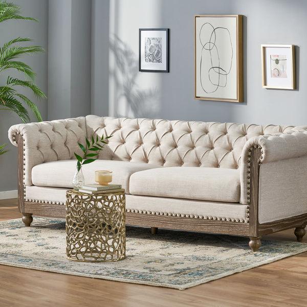 gdf studio Kinzie Chesterfield Tufted Fabric 3 Seater Sofa with Nailhead Trim