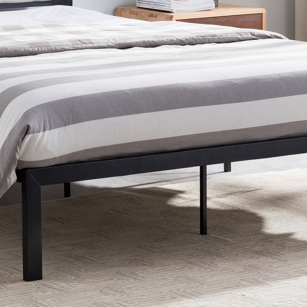 Gdf Studio Kiran Minimalistic Modern Iron Queen Bed Frame With Fabric Upholstered Headboard