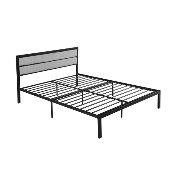 gdf studio Kiran Minimalistic Modern Iron Queen Bed Frame with Fabric Upholstered Headboard