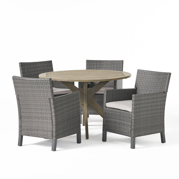 Gdf Studio Kirby Outdoor 5 Piece Wood And Wicker Dining Set Gray And Gray
