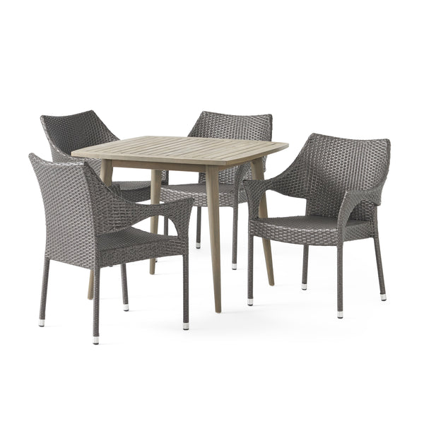 Gdf Studio Kirk Outdoor 5 Piece Wood And Wicker Dining Set Gray And Gray