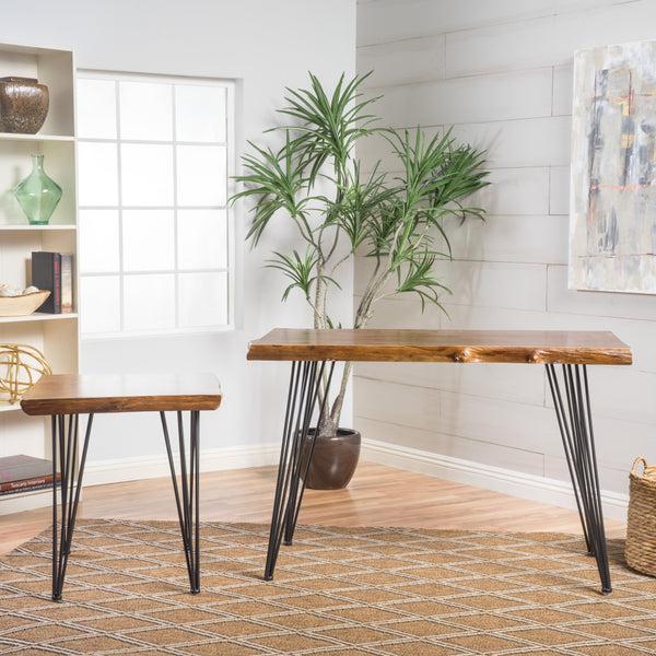 Gdf Studio Kirkham Mid Century Natural Finish Faux Live Edge Firwood Desk Set