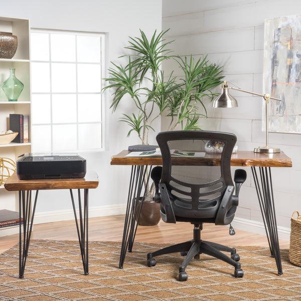 Gdf Studio Kirkham Mid Century Natural Finish Faux Live Edge Firwood Desk Set