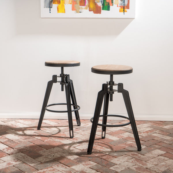 Gdf Studio Klatack Antique Finish Firwood Swivel Adjustable Barstool (Set Of 2)