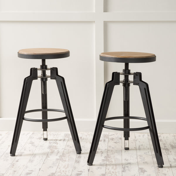 Gdf Studio Klatack Antique Finish Firwood Swivel Adjustable Barstool (Set Of 2)