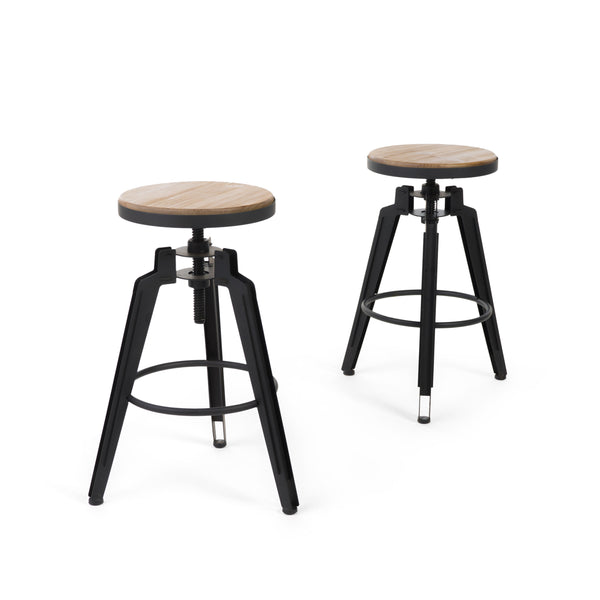 gdf studio Klatack Antique Finish Firwood Swivel Adjustable Barstool (Set of 2)