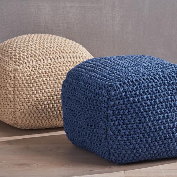 Gdf Studio Knox Modern Boho Hand-Knitted Cotton Thread Pouf Foot Stool
